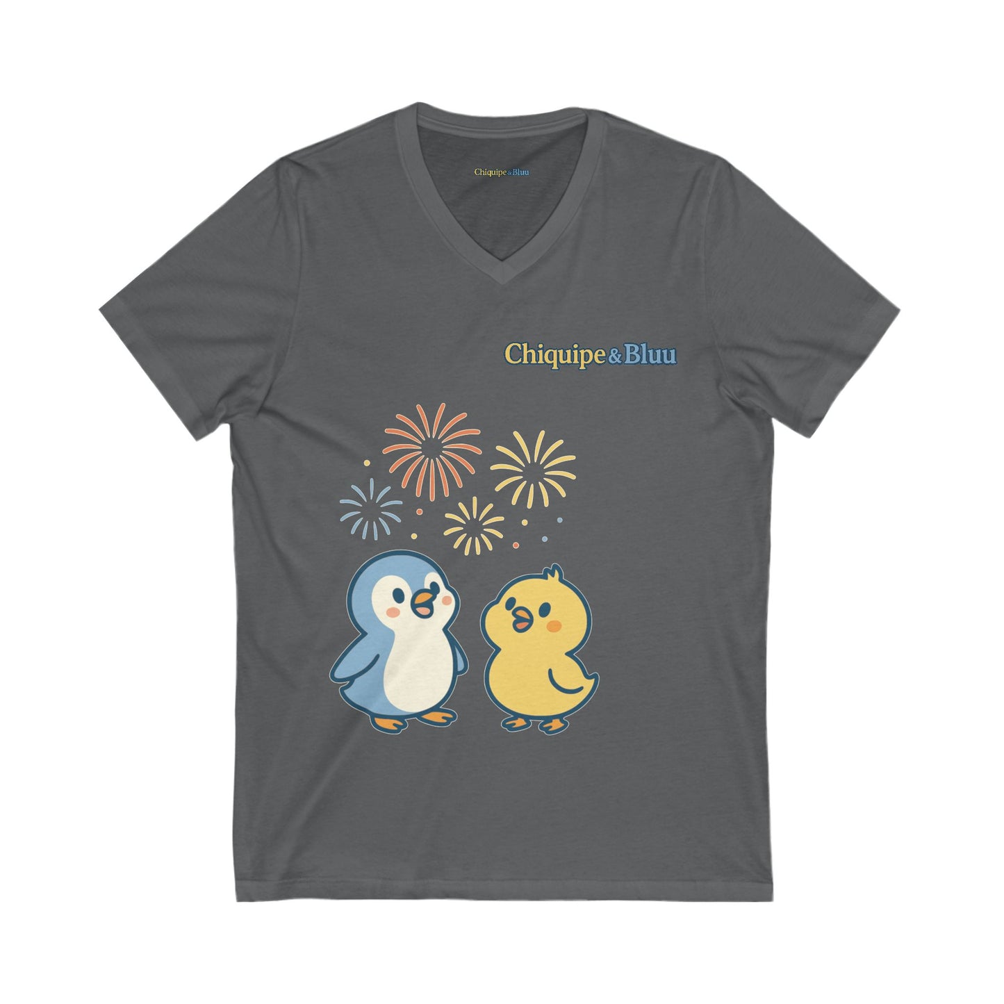 Cute Penguin Party V-Neck Tee, Unisex Graphic Tee, Animal Lover Gift, Birthday Shirt, Cute Couple Tee, Fun Summer Shirt