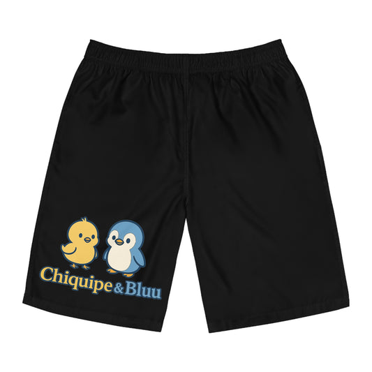 Men's Board Shorts with Cute Penguin and Chick Design - Summer Swimwear, Beachwear, Vacation Essentials, Fun Swim Trunks