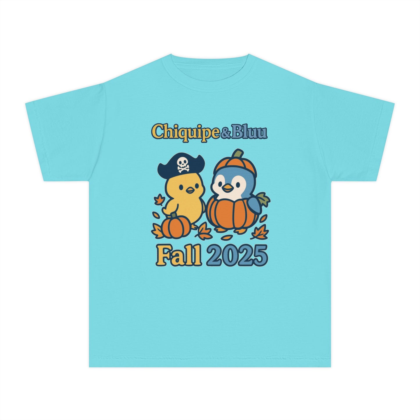 Adorable Fall Youth Tee, Cute Pirate and Penguin Design, Kids Halloween Shirt, Autumn Apparel, Seasonal Graphic Tee
