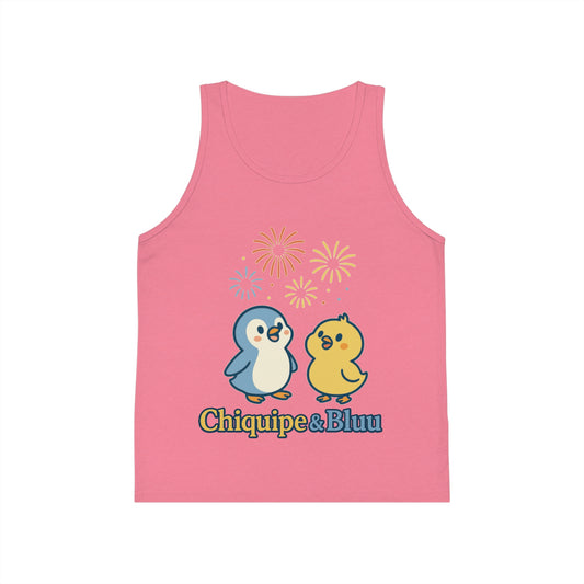 Festive Animal Print Kid's Jersey Tank Top, Summer Outing, Birthday Gift, Cute Cartoon Top, Playful Design, Kids Apparel