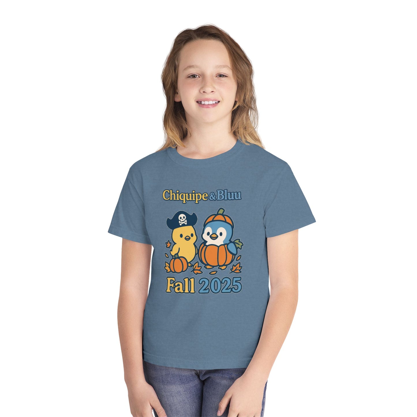 Adorable Fall Youth Tee, Cute Pirate and Penguin Design, Kids Halloween Shirt, Autumn Apparel, Seasonal Graphic Tee