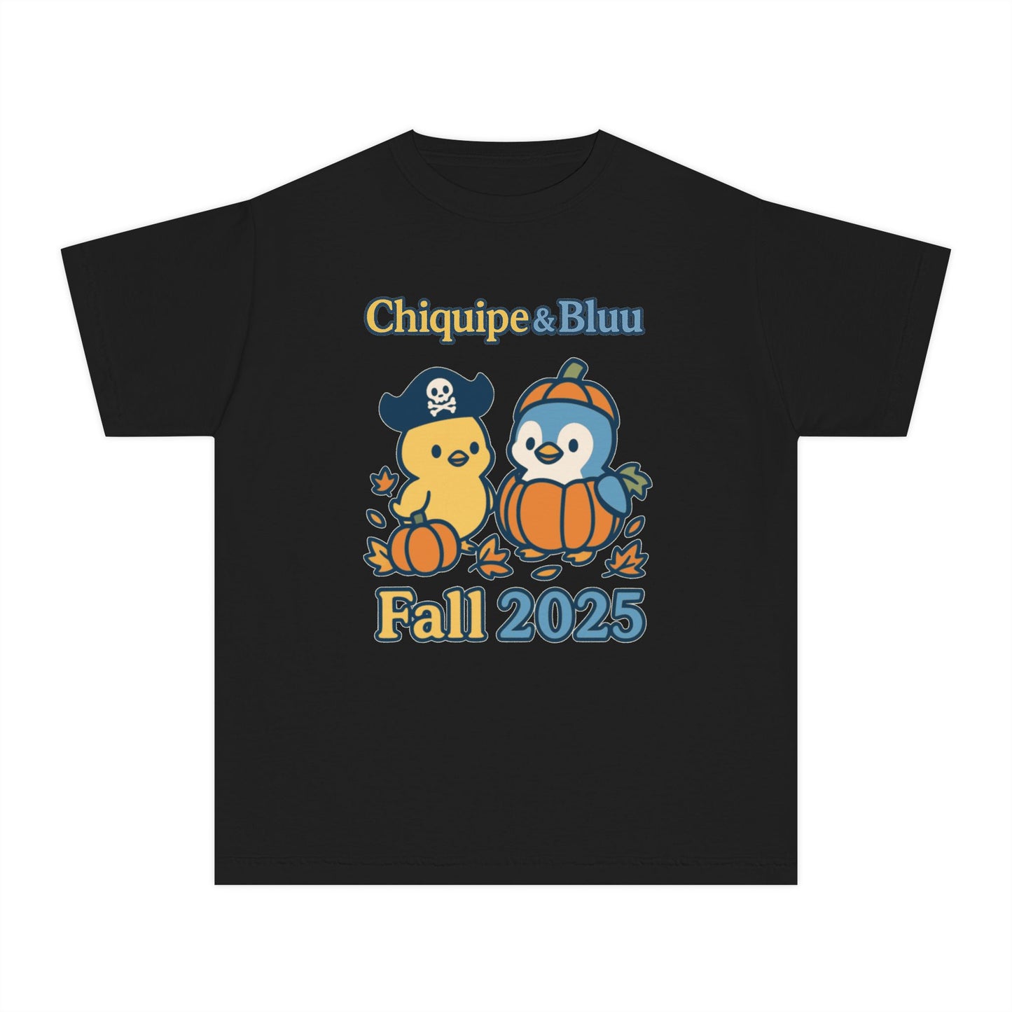 Adorable Fall Youth Tee, Cute Pirate and Penguin Design, Kids Halloween Shirt, Autumn Apparel, Seasonal Graphic Tee