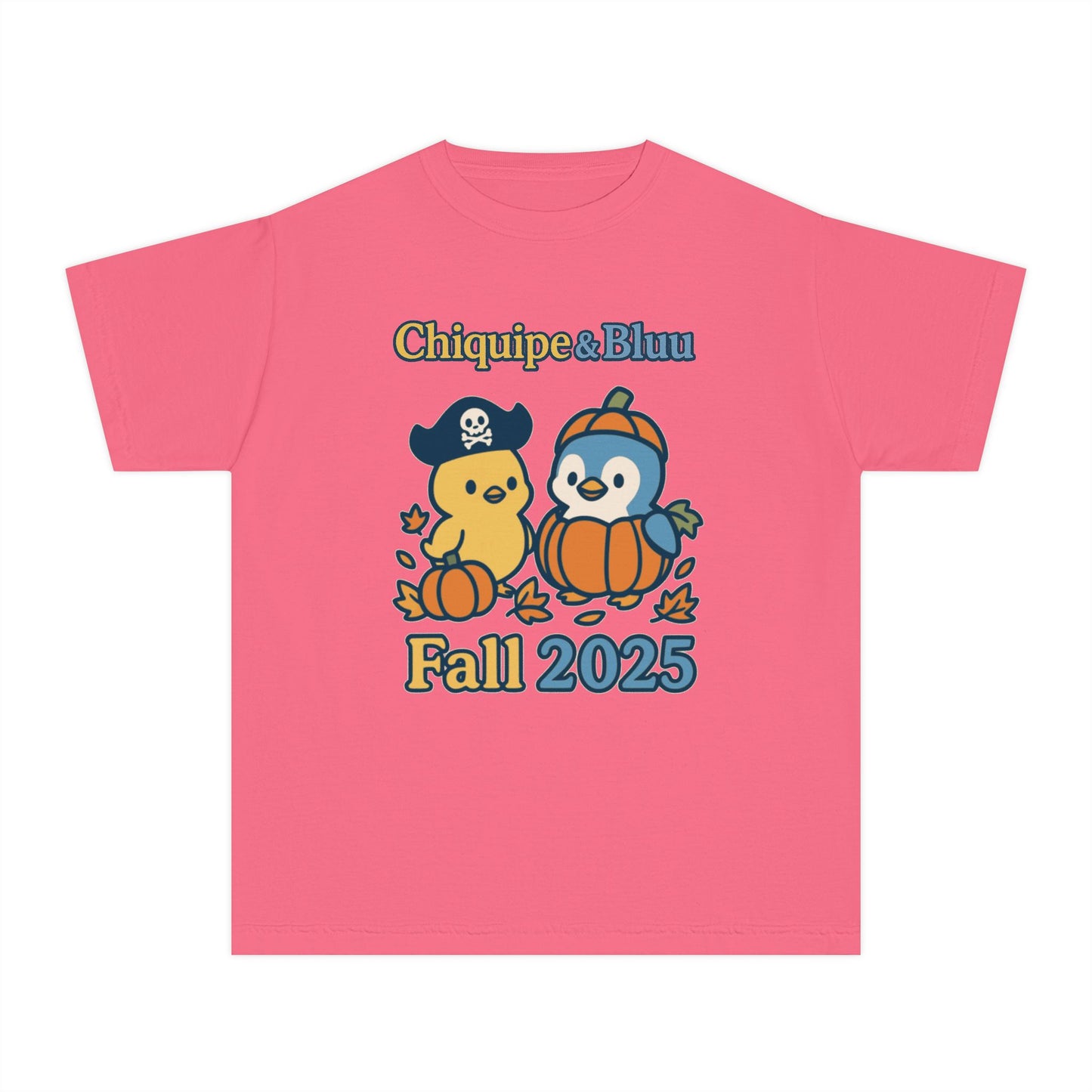 Adorable Fall Youth Tee, Cute Pirate and Penguin Design, Kids Halloween Shirt, Autumn Apparel, Seasonal Graphic Tee