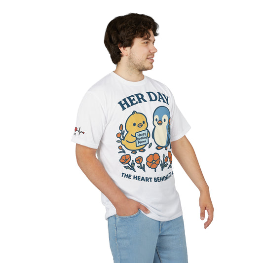 Happy Birthday Her Day Tee, Unisex AOP Shirt, Cute Animal Graphic Tee, Gift for Mom, Birthday Celebration Outfit