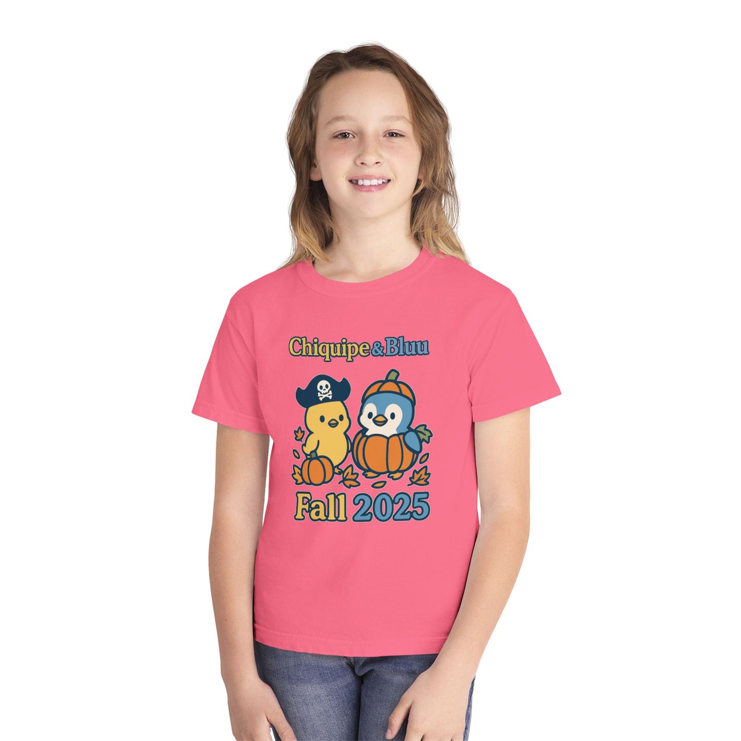 Adorable Fall Youth Tee, Cute Pirate and Penguin Design, Kids Halloween Shirt, Autumn Apparel, Seasonal Graphic Tee