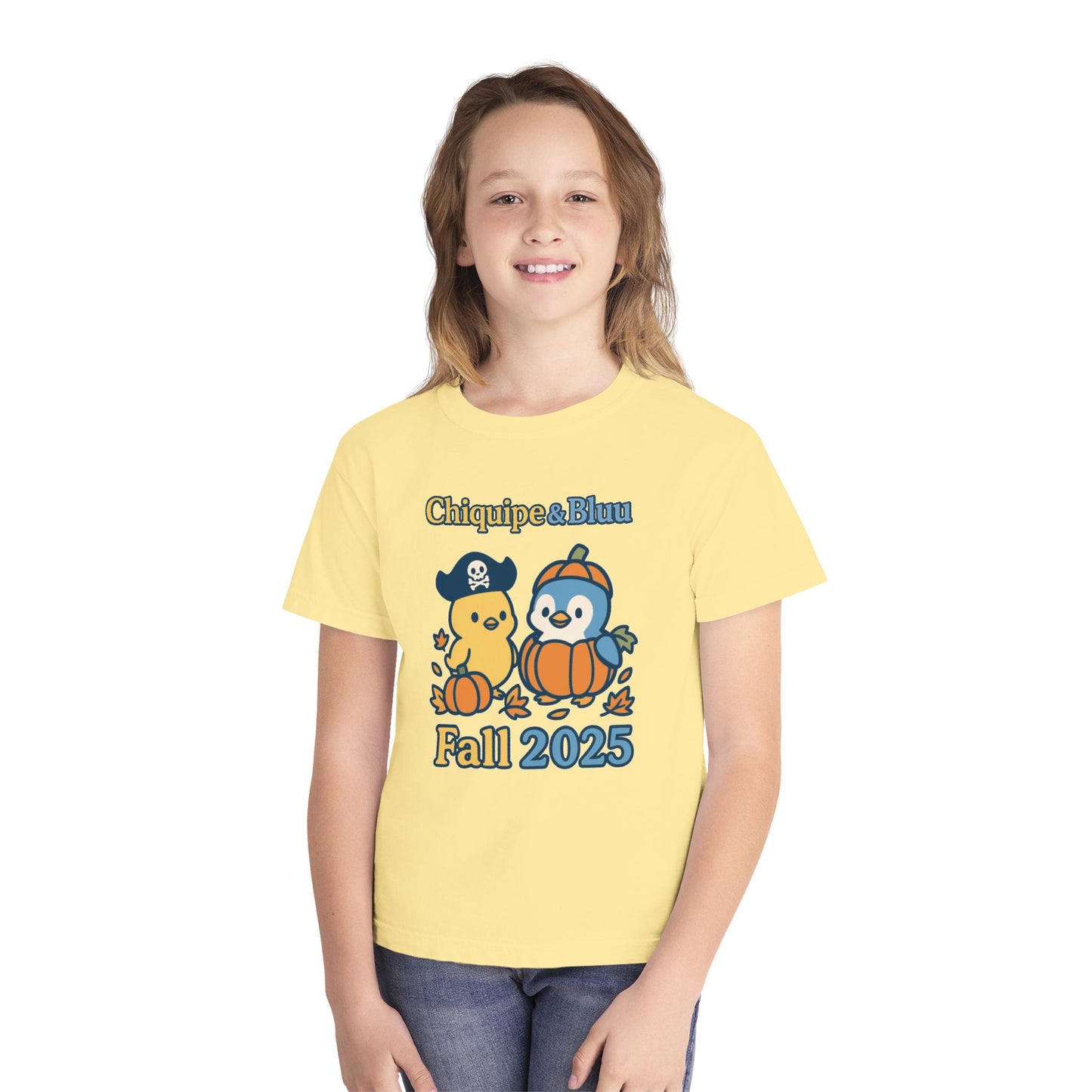Adorable Fall Youth Tee, Cute Pirate and Penguin Design, Kids Halloween Shirt, Autumn Apparel, Seasonal Graphic Tee