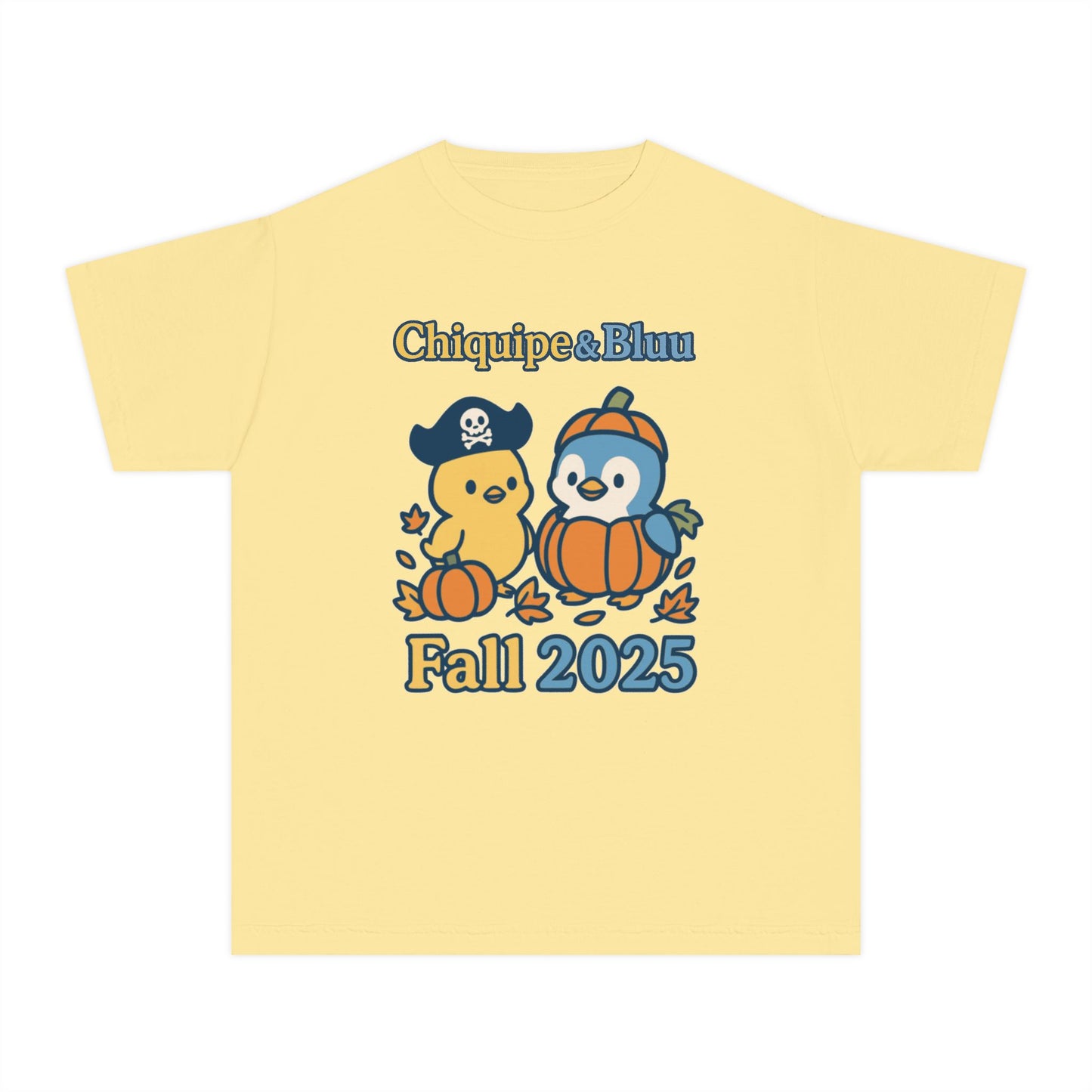 Adorable Fall Youth Tee, Cute Pirate and Penguin Design, Kids Halloween Shirt, Autumn Apparel, Seasonal Graphic Tee