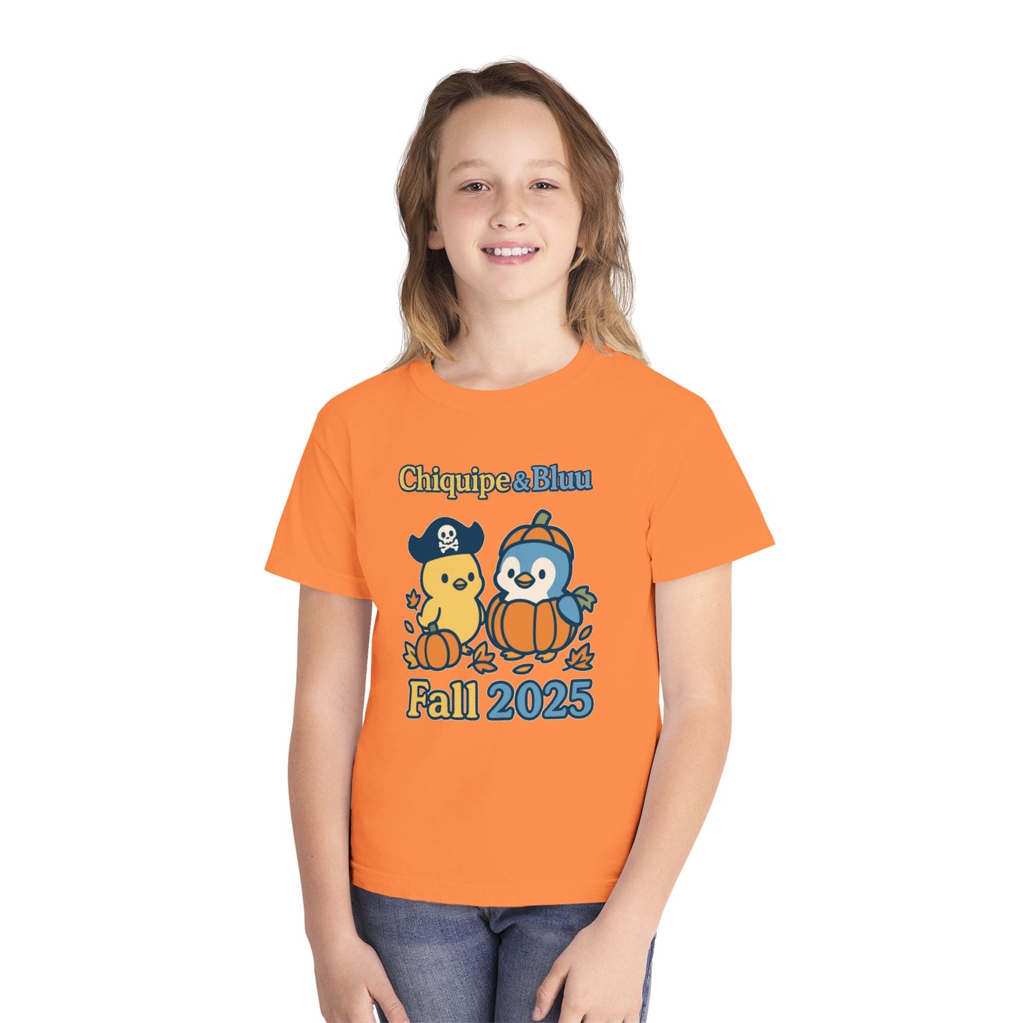 Adorable Fall Youth Tee, Cute Pirate and Penguin Design, Kids Halloween Shirt, Autumn Apparel, Seasonal Graphic Tee