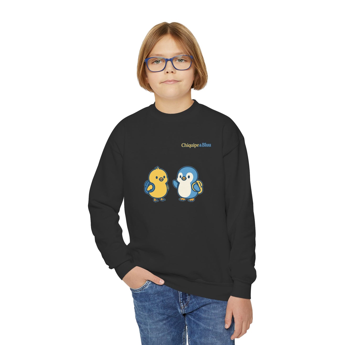 Cute Bird Friends Youth Crewneck Sweatshirt - Adorable Gift, Cozy Apparel, Kids' Fashion, Fun Outfits, Birthday Present