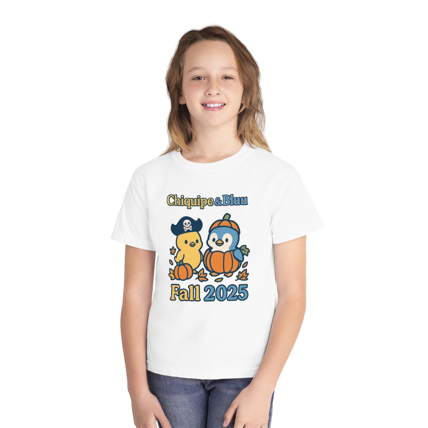 Adorable Fall Youth Tee, Cute Pirate and Penguin Design, Kids Halloween Shirt, Autumn Apparel, Seasonal Graphic Tee