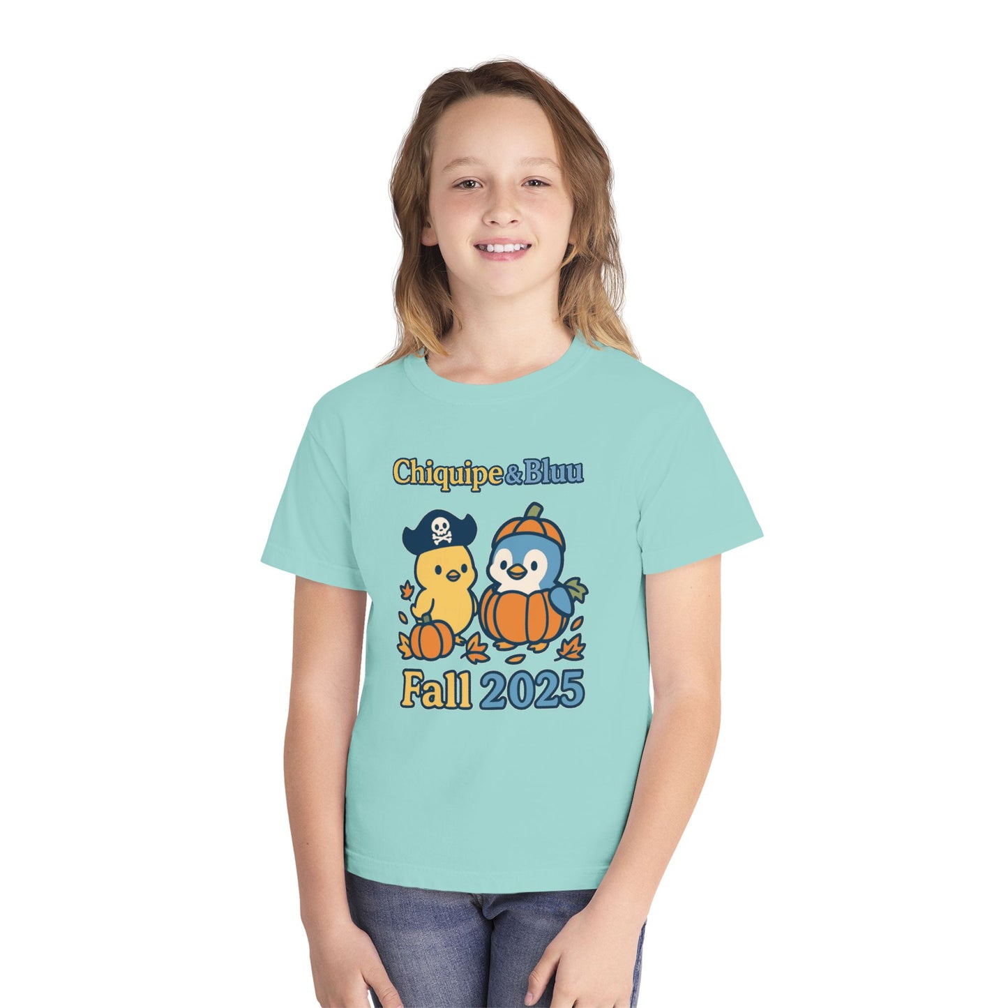 Adorable Fall Youth Tee, Cute Pirate and Penguin Design, Kids Halloween Shirt, Autumn Apparel, Seasonal Graphic Tee