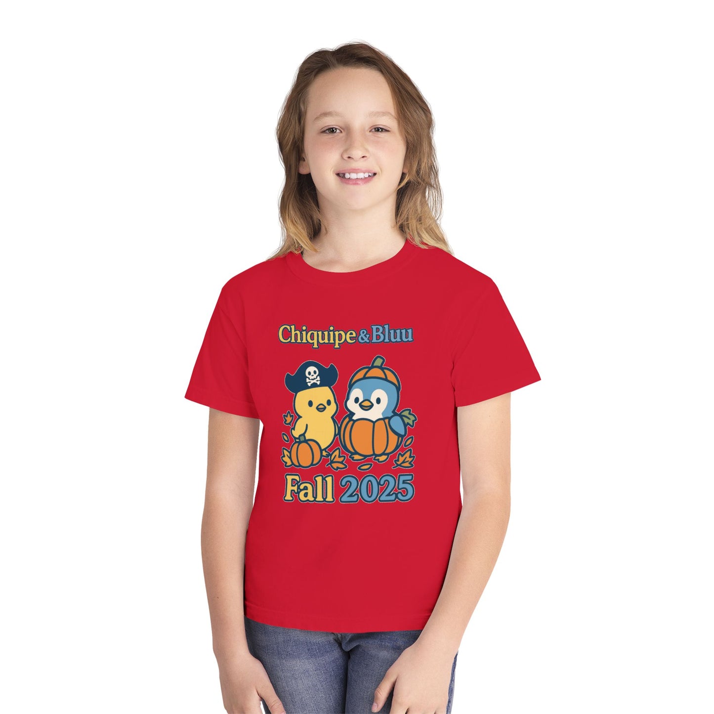 Adorable Fall Youth Tee, Cute Pirate and Penguin Design, Kids Halloween Shirt, Autumn Apparel, Seasonal Graphic Tee