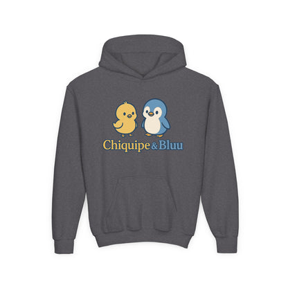 Youth Hoodie with Cute Character Design - Cozy Gift for Kids, Casual Wear, Birthday, Holiday, Fun Apparel, Chiquipe & Bluu