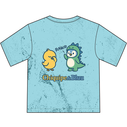Kids T-Shirt — "Chiquipe & Bluu" Cute Dino & Chick Graphic Youth Tee