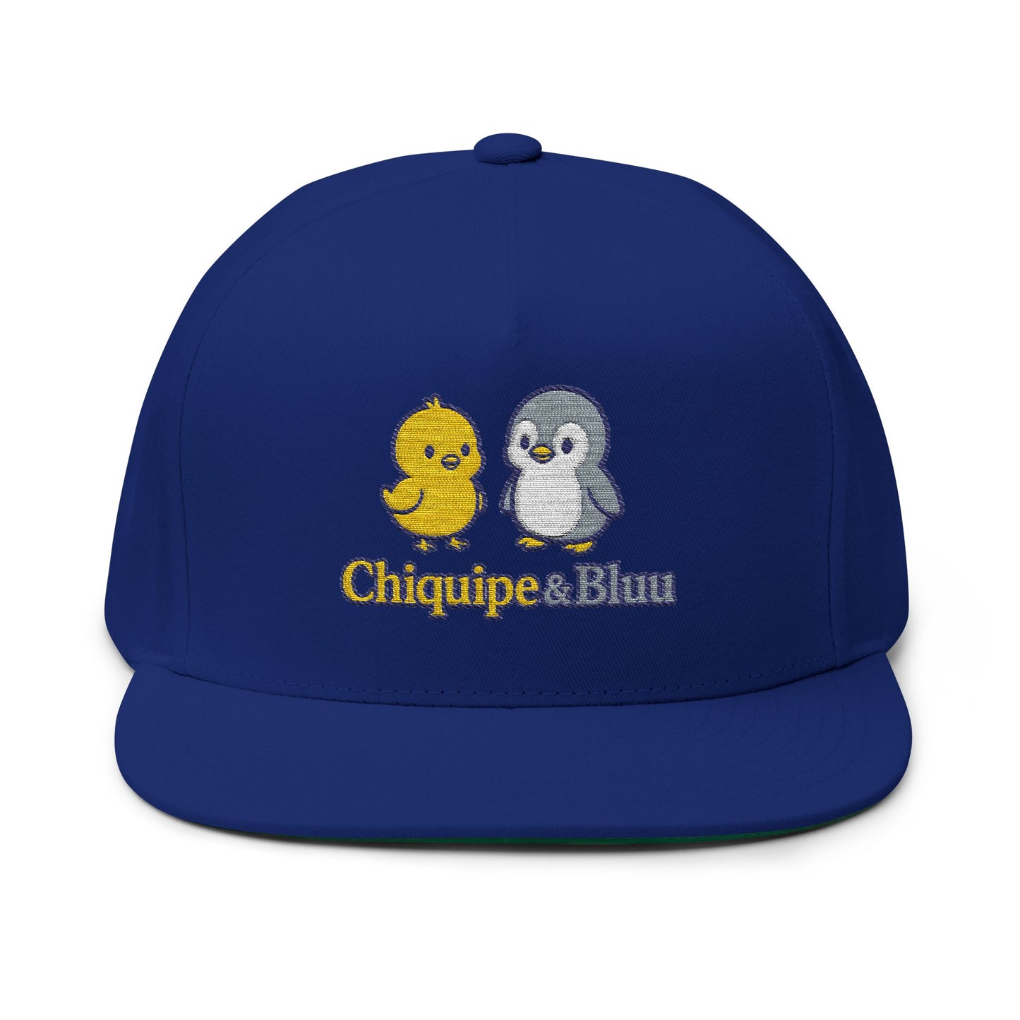 Embroidered Chick & Penguin Flat Bill Cap — Chiquipe & Bluu Snapback
