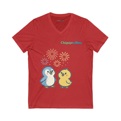 Cute Penguin Party V-Neck Tee, Unisex Graphic Tee, Animal Lover Gift, Birthday Shirt, Cute Couple Tee, Fun Summer Shirt