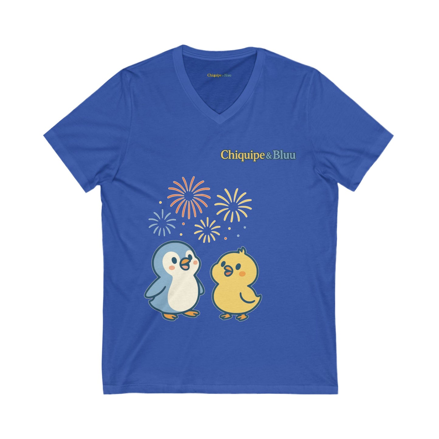 Cute Penguin Party V-Neck Tee, Unisex Graphic Tee, Animal Lover Gift, Birthday Shirt, Cute Couple Tee, Fun Summer Shirt