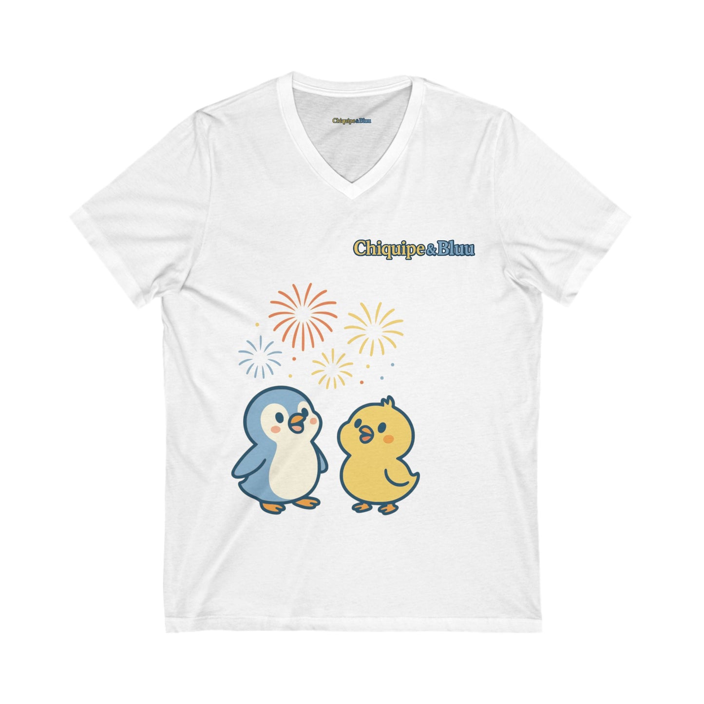 Cute Penguin Party V-Neck Tee, Unisex Graphic Tee, Animal Lover Gift, Birthday Shirt, Cute Couple Tee, Fun Summer Shirt