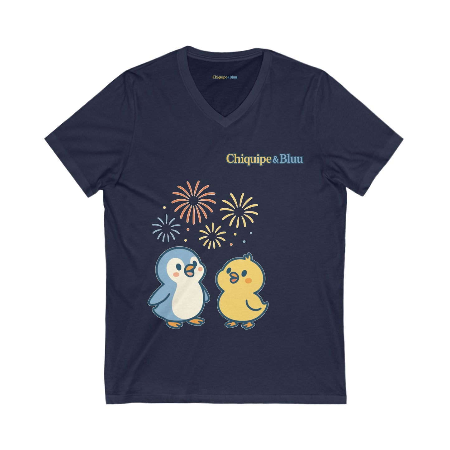 Cute Penguin Party V-Neck Tee, Unisex Graphic Tee, Animal Lover Gift, Birthday Shirt, Cute Couple Tee, Fun Summer Shirt