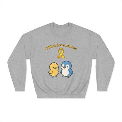 Childhood Cancer Awareness Crewneck Sweatshirt — Gold Ribbon with Chiquipe&Bluu