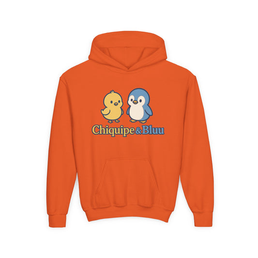 Youth Hoodie with Cute Character Design - Cozy Gift for Kids, Casual Wear, Birthday, Holiday, Fun Apparel, Chiquipe & Bluu