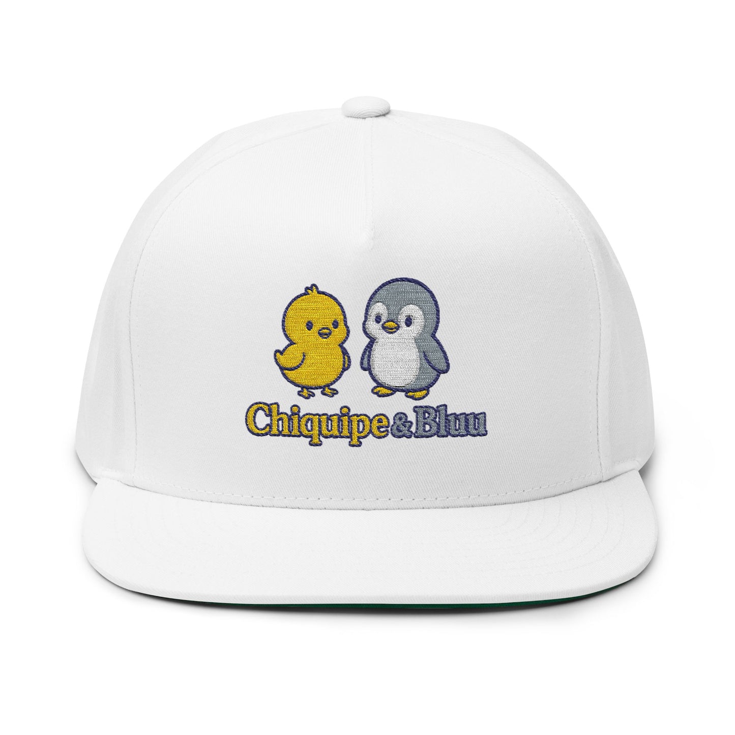 Embroidered Chick & Penguin Flat Bill Cap — Chiquipe & Bluu Snapback