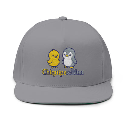 Embroidered Chick & Penguin Flat Bill Cap — Chiquipe & Bluu Snapback