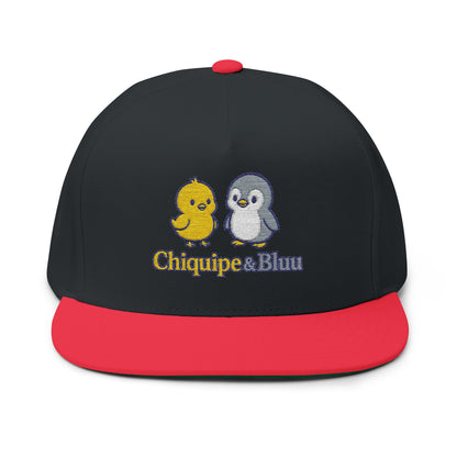 Embroidered Chick & Penguin Flat Bill Cap — Chiquipe & Bluu Snapback