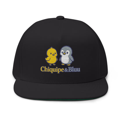 Embroidered Chick & Penguin Flat Bill Cap — Chiquipe & Bluu Snapback