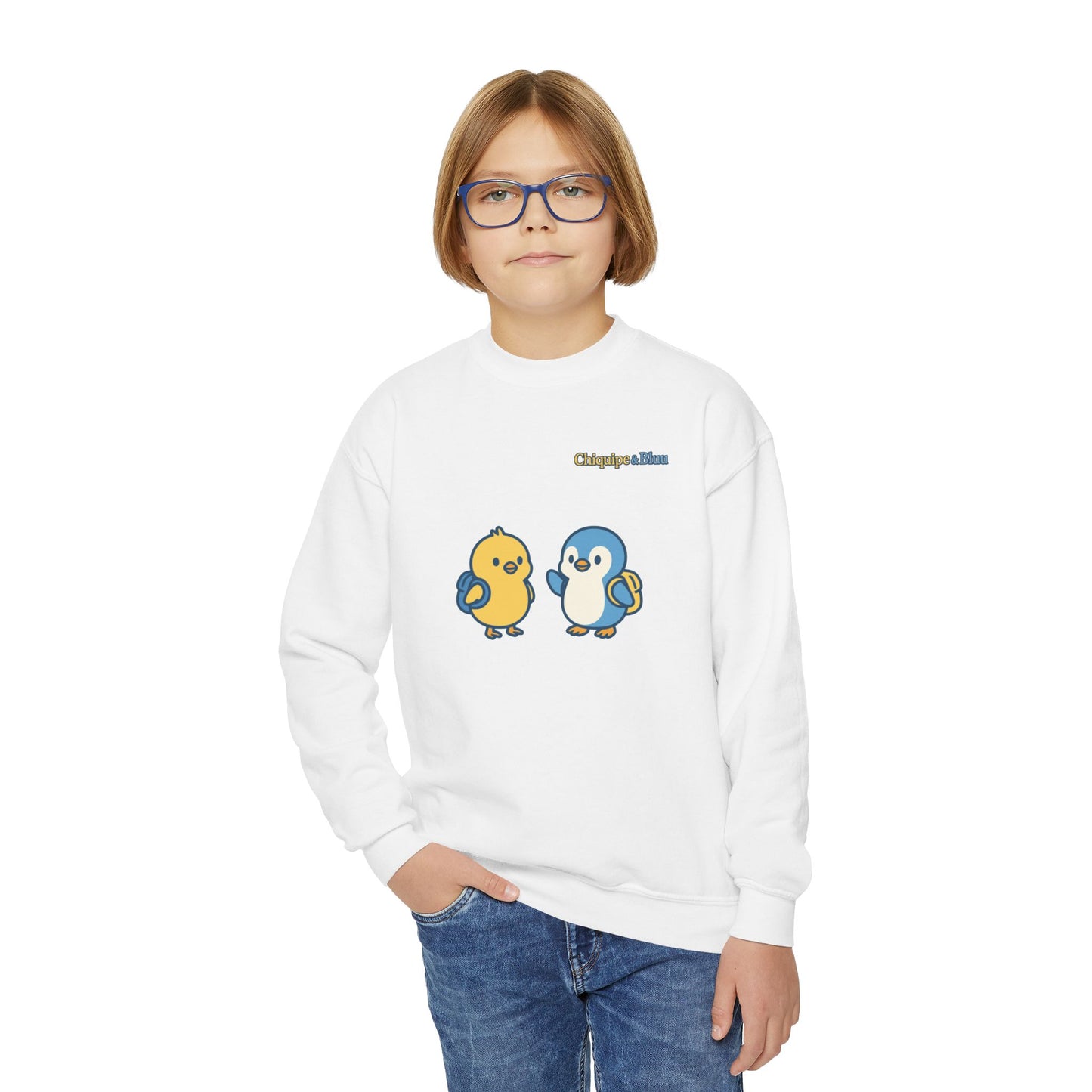 Cute Bird Friends Youth Crewneck Sweatshirt - Adorable Gift, Cozy Apparel, Kids' Fashion, Fun Outfits, Birthday Present