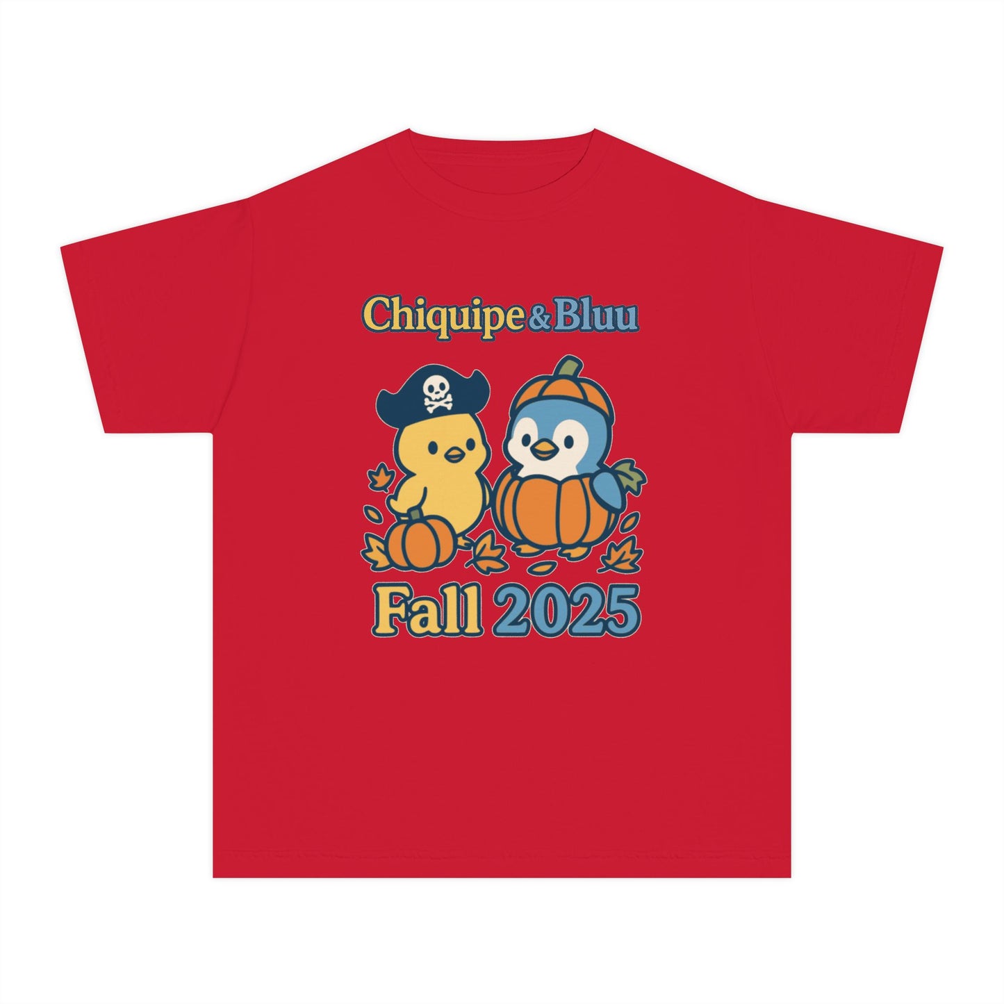 Adorable Fall Youth Tee, Cute Pirate and Penguin Design, Kids Halloween Shirt, Autumn Apparel, Seasonal Graphic Tee
