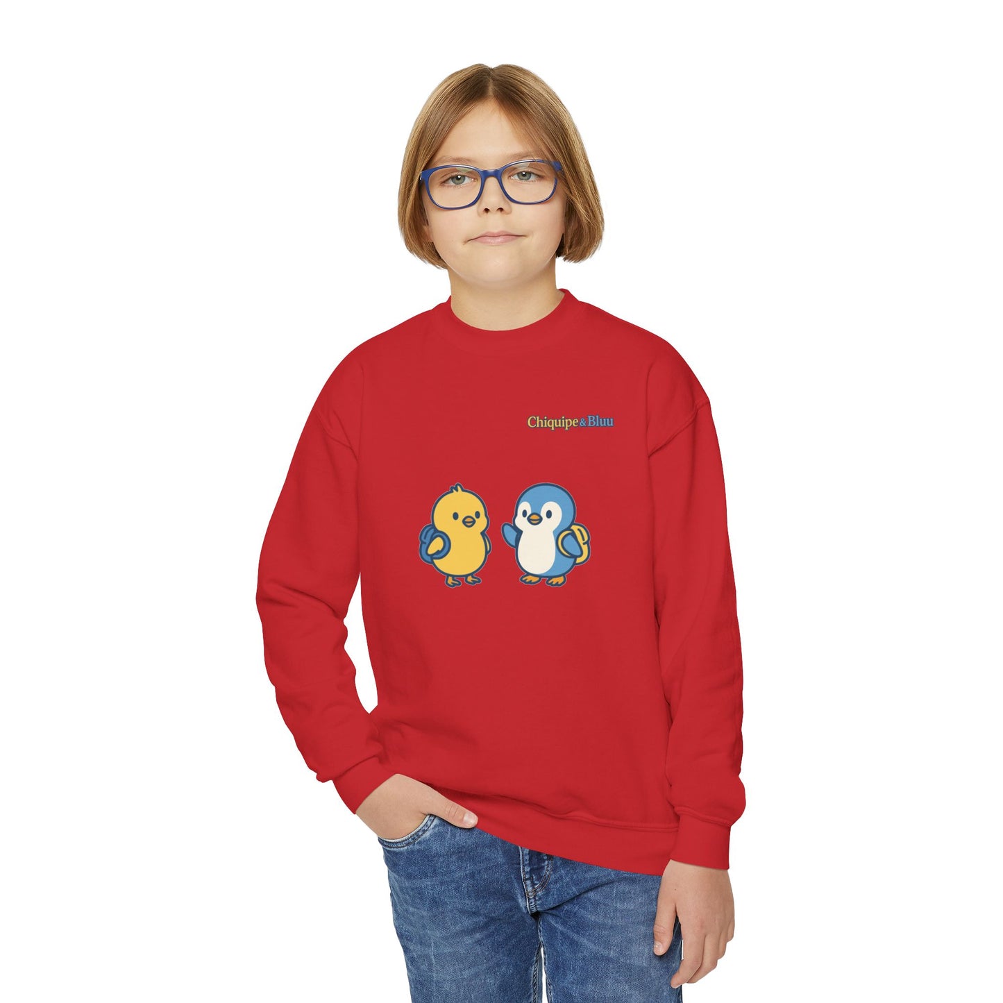 Cute Bird Friends Youth Crewneck Sweatshirt - Adorable Gift, Cozy Apparel, Kids' Fashion, Fun Outfits, Birthday Present