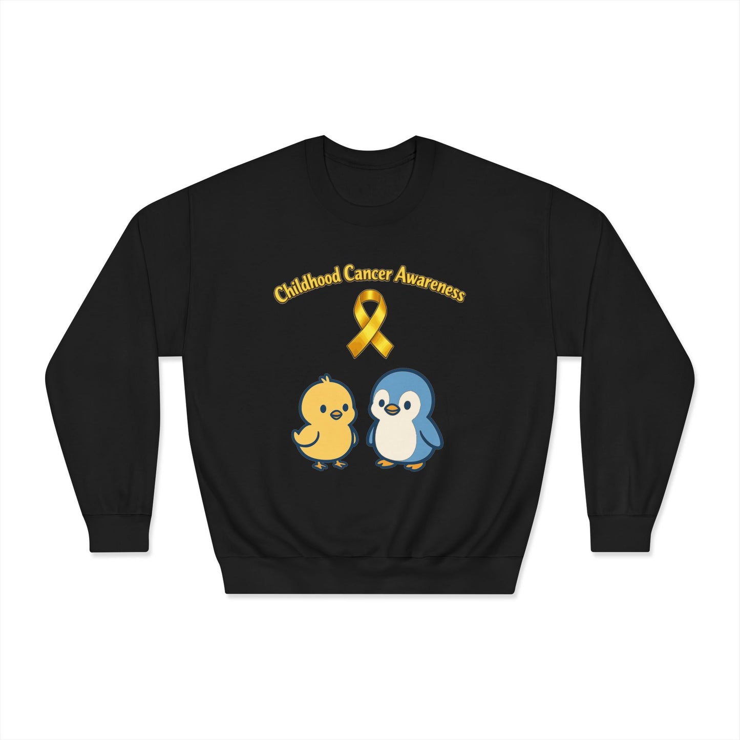 Childhood Cancer Awareness Crewneck Sweatshirt — Gold Ribbon with Chiquipe&Bluu