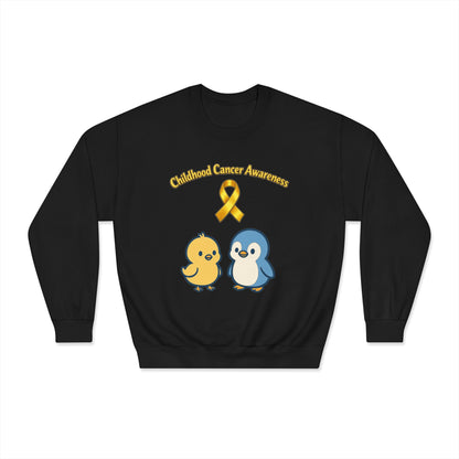 Childhood Cancer Awareness Crewneck Sweatshirt — Gold Ribbon with Chiquipe&Bluu