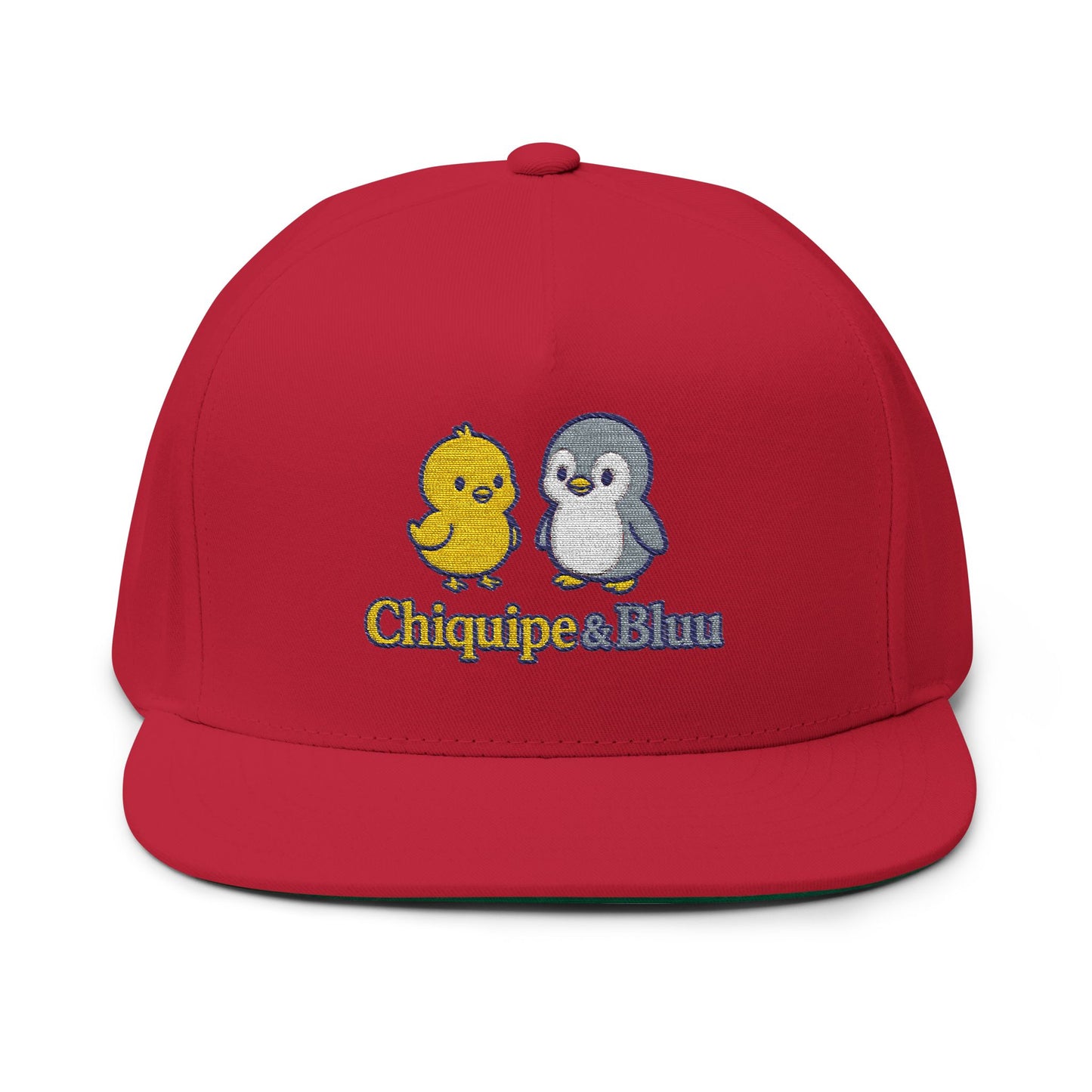Embroidered Chick & Penguin Flat Bill Cap — Chiquipe & Bluu Snapback