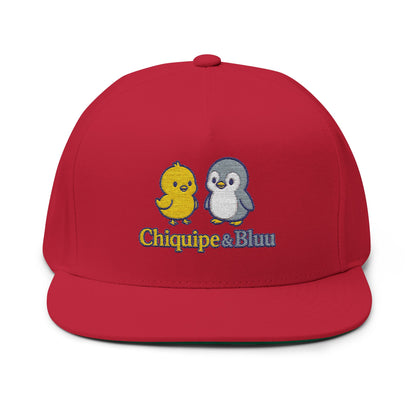 Embroidered Chick & Penguin Flat Bill Cap — Chiquipe & Bluu Snapback