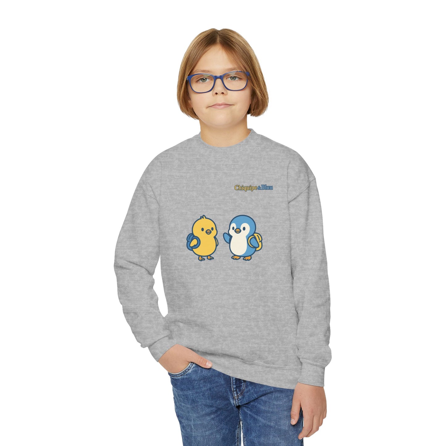 Cute Bird Friends Youth Crewneck Sweatshirt - Adorable Gift, Cozy Apparel, Kids' Fashion, Fun Outfits, Birthday Present