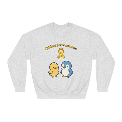 Childhood Cancer Awareness Crewneck Sweatshirt — Gold Ribbon with Chiquipe&Bluu