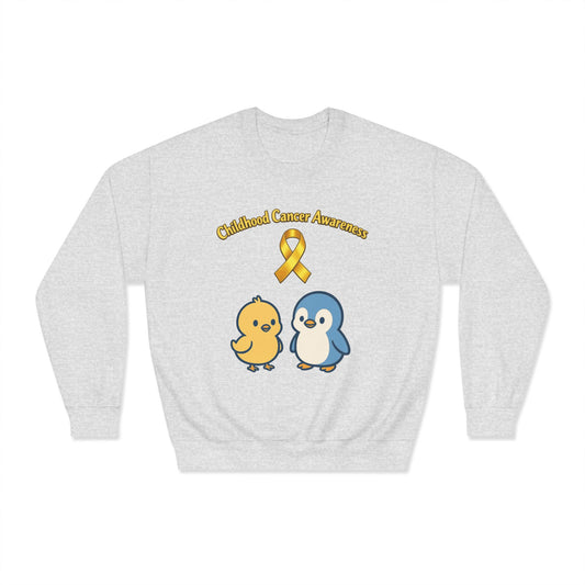 Childhood Cancer Awareness Crewneck Sweatshirt — Gold Ribbon with Chiquipe&Bluu
