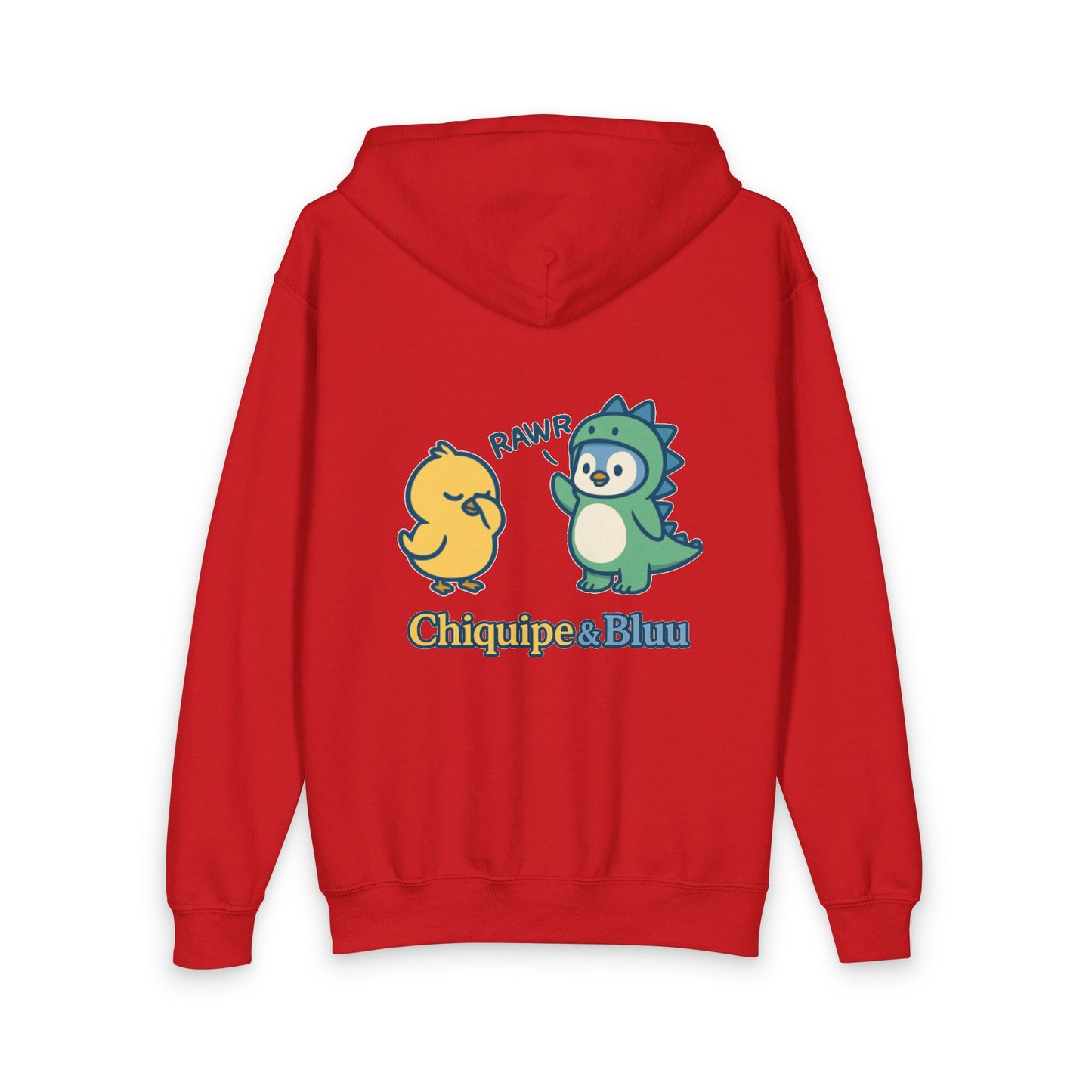 Youth Zipped Hoodie — Cute Chiquipe & Bluu Dino Cartoon Design