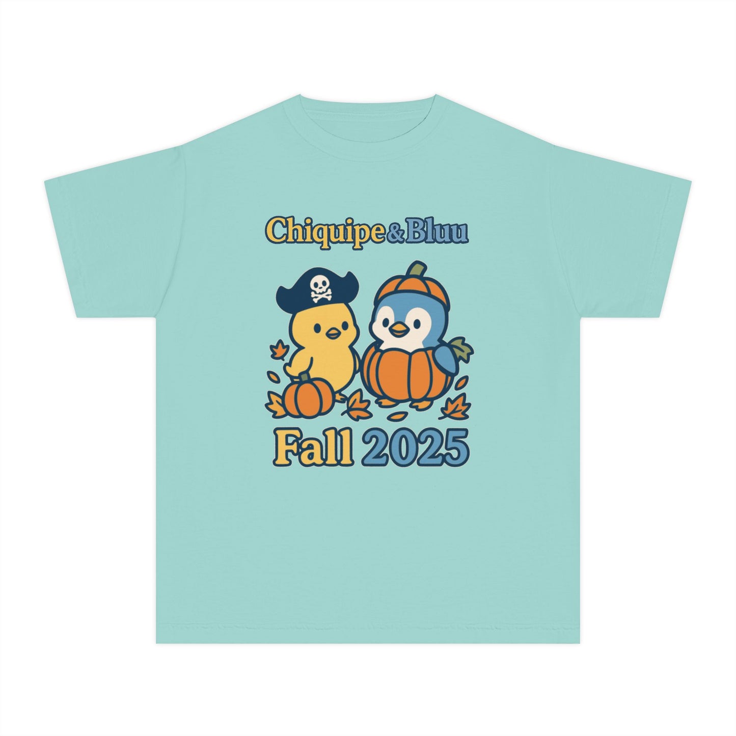 Adorable Fall Youth Tee, Cute Pirate and Penguin Design, Kids Halloween Shirt, Autumn Apparel, Seasonal Graphic Tee