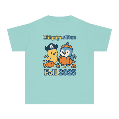 Adorable Fall Youth Tee, Cute Pirate and Penguin Design, Kids Halloween Shirt, Autumn Apparel, Seasonal Graphic Tee
