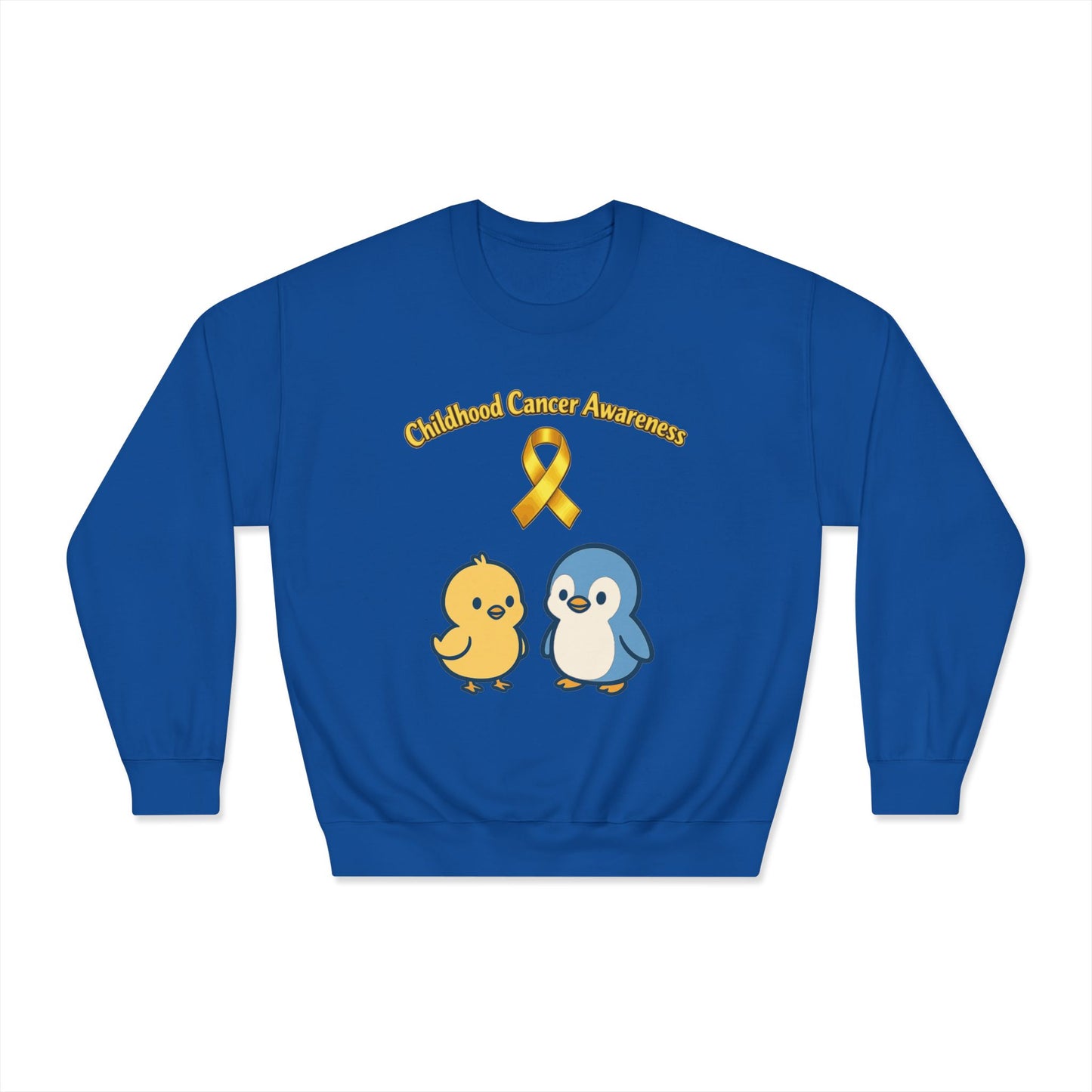 Childhood Cancer Awareness Crewneck Sweatshirt — Gold Ribbon with Chiquipe&Bluu