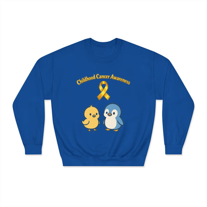 Childhood Cancer Awareness Crewneck Sweatshirt — Gold Ribbon with Chiquipe&Bluu