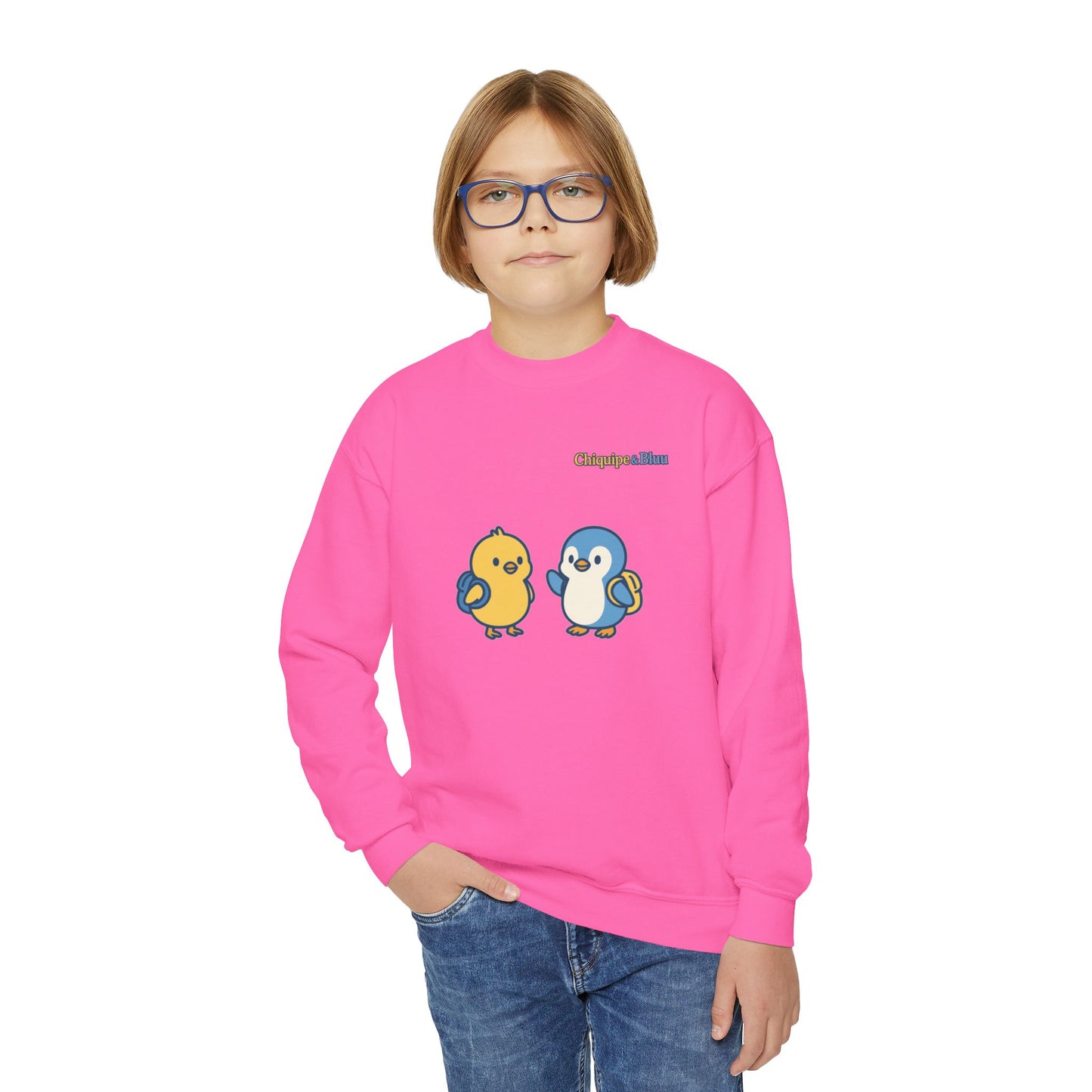 Cute Bird Friends Youth Crewneck Sweatshirt - Adorable Gift, Cozy Apparel, Kids' Fashion, Fun Outfits, Birthday Present