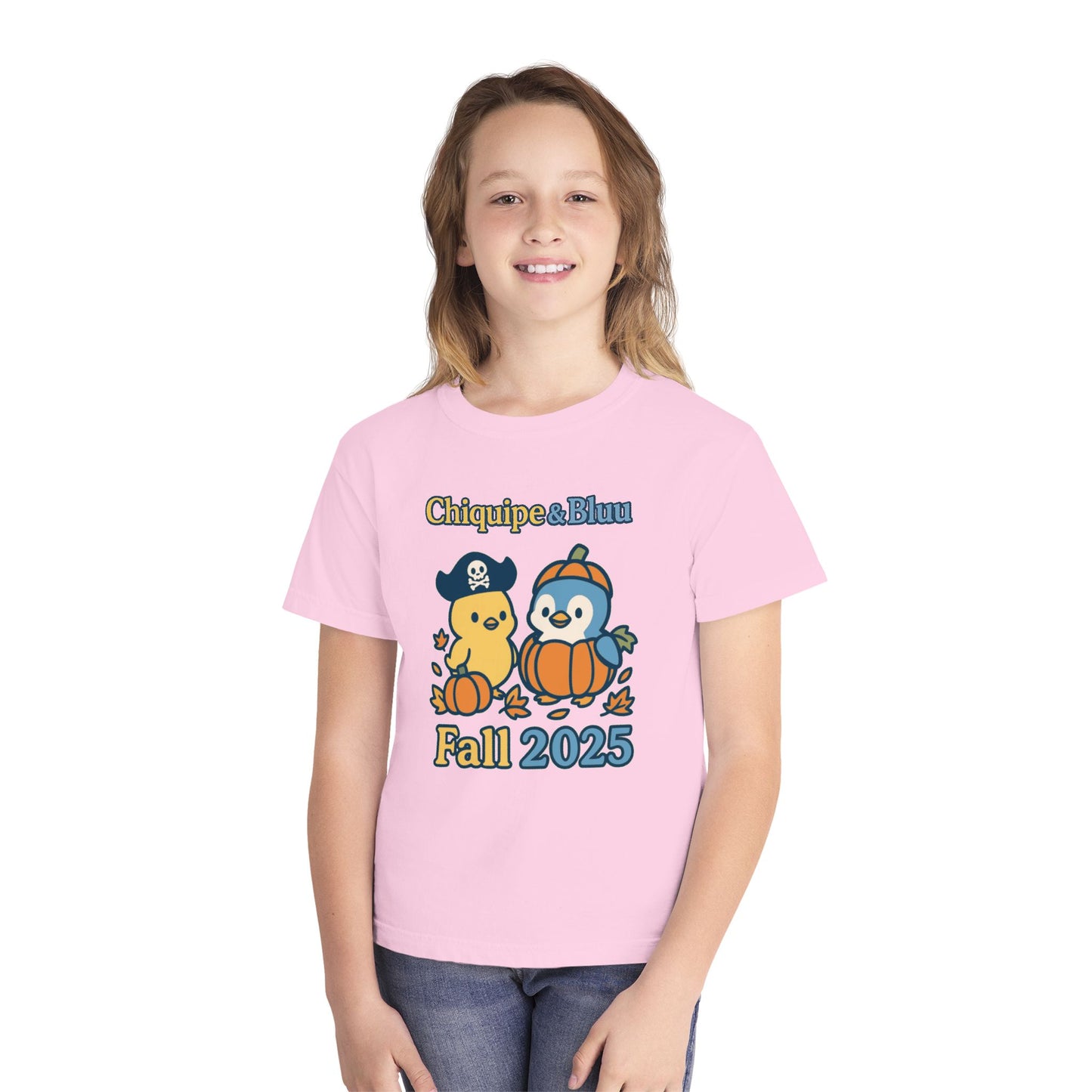 Adorable Fall Youth Tee, Cute Pirate and Penguin Design, Kids Halloween Shirt, Autumn Apparel, Seasonal Graphic Tee