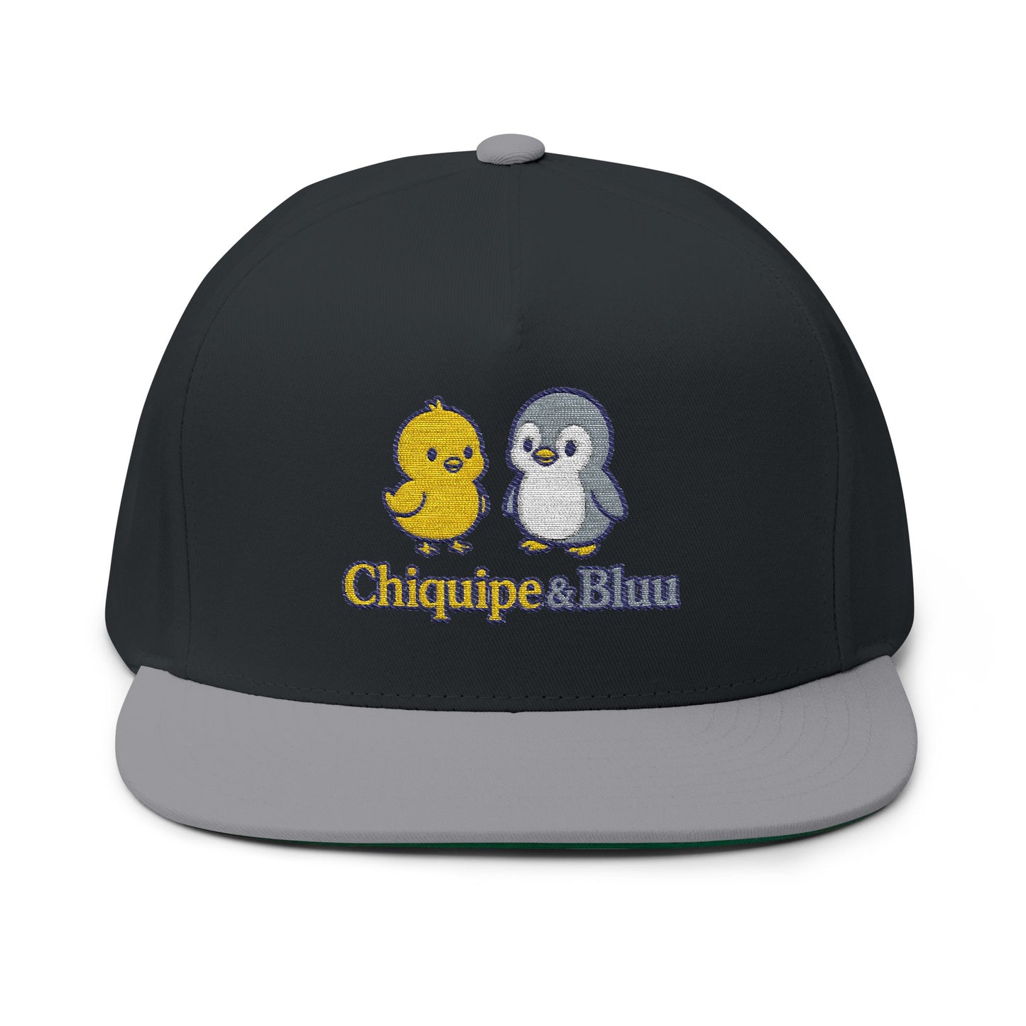 Embroidered Chick & Penguin Flat Bill Cap — Chiquipe & Bluu Snapback