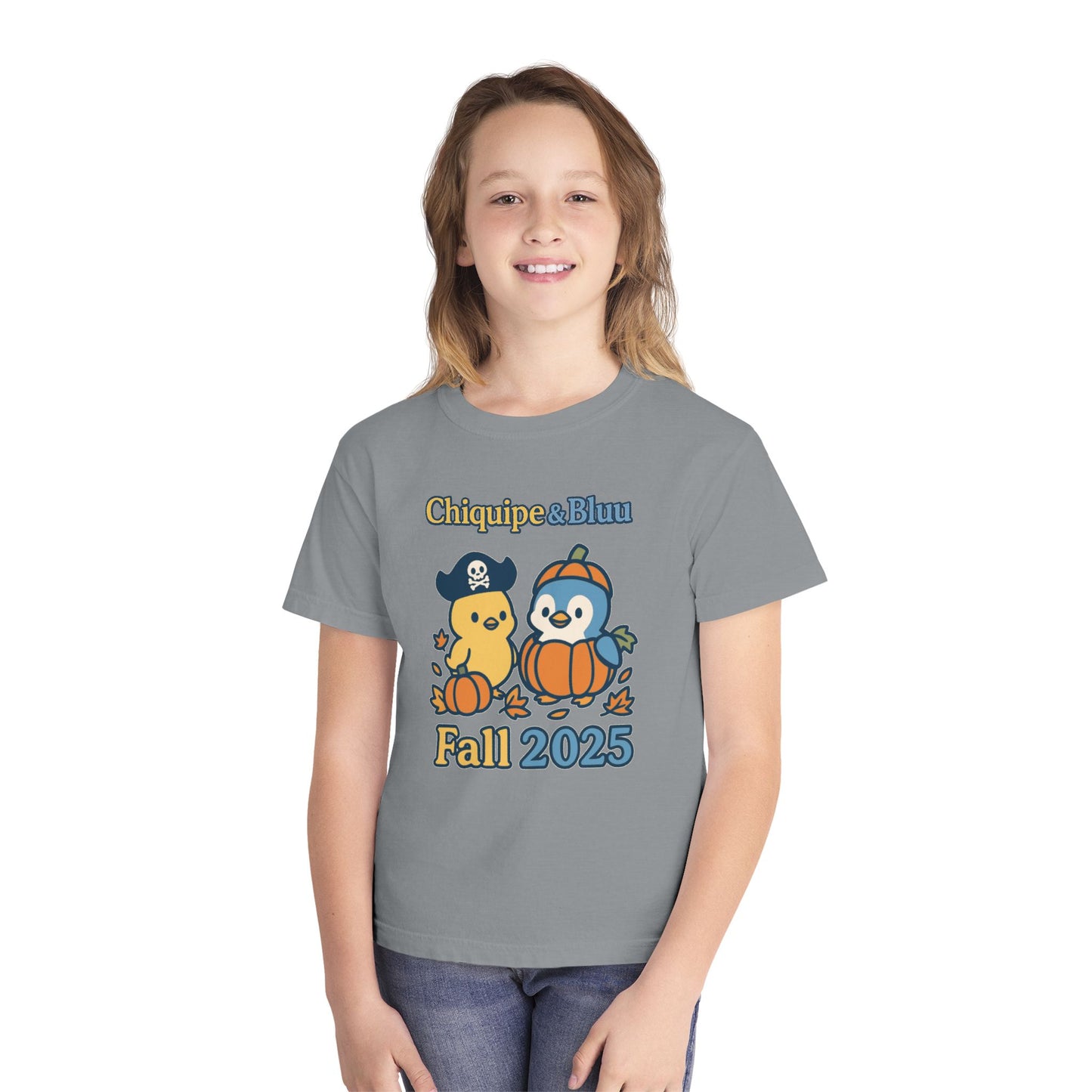 Adorable Fall Youth Tee, Cute Pirate and Penguin Design, Kids Halloween Shirt, Autumn Apparel, Seasonal Graphic Tee