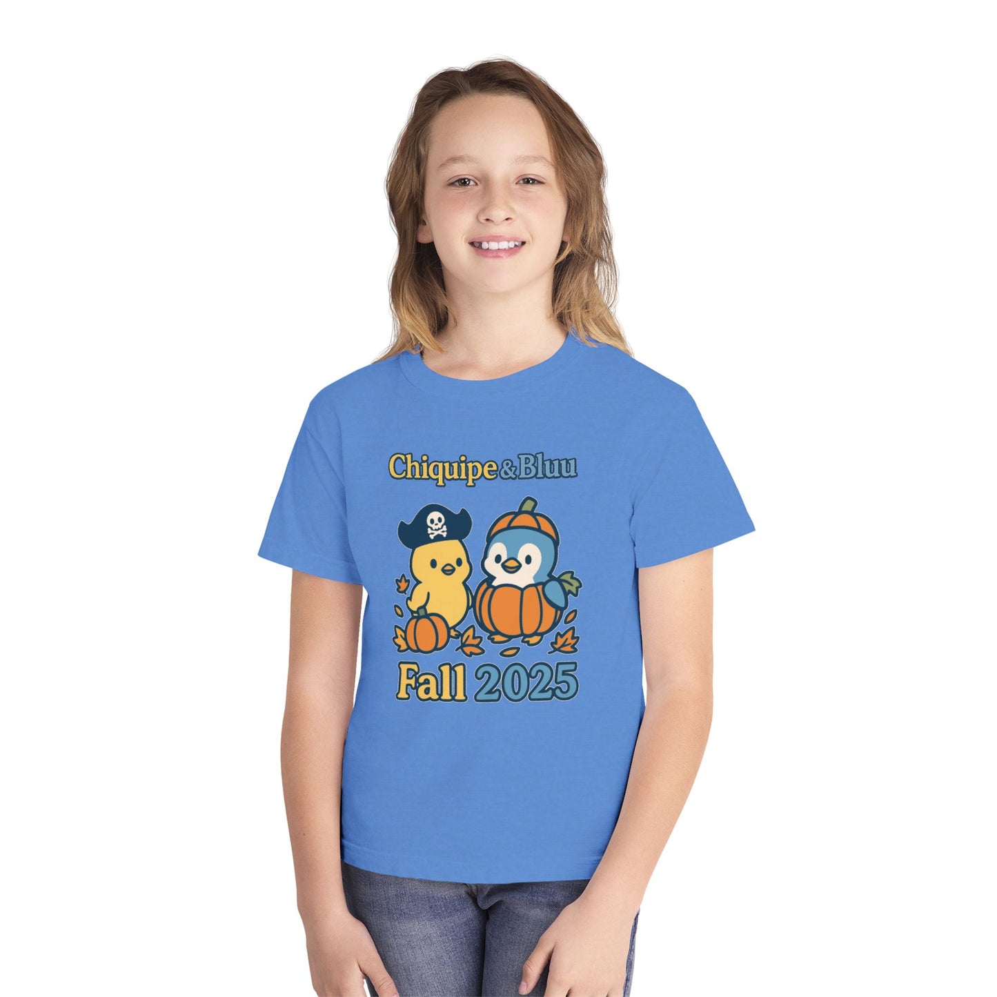 Adorable Fall Youth Tee, Cute Pirate and Penguin Design, Kids Halloween Shirt, Autumn Apparel, Seasonal Graphic Tee