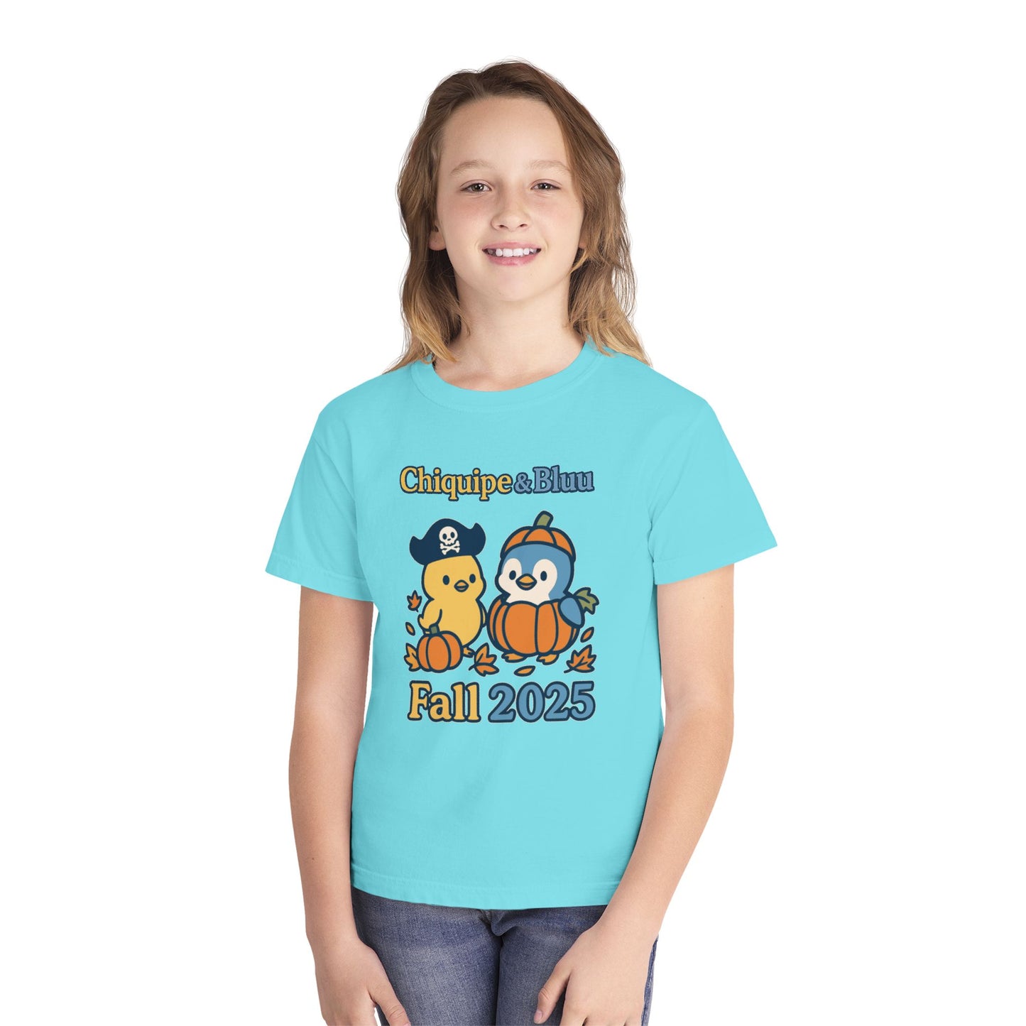 Adorable Fall Youth Tee, Cute Pirate and Penguin Design, Kids Halloween Shirt, Autumn Apparel, Seasonal Graphic Tee